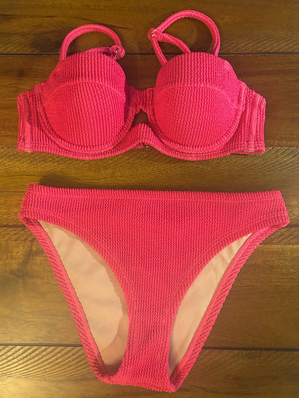 Shade & Shore Hot Pink Ribbed Underwire Bikini Set